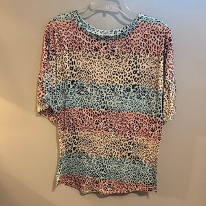 MISSLOOK Colorful Leopard Print Short Sleeve Top